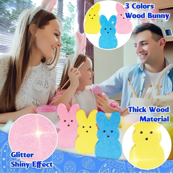 PEEP STYLE EASTER BUNNIES! 3D WOOD, GLITTERY, COLORFUL PEEP BUNNY DECOR! - Picture 4 of 16